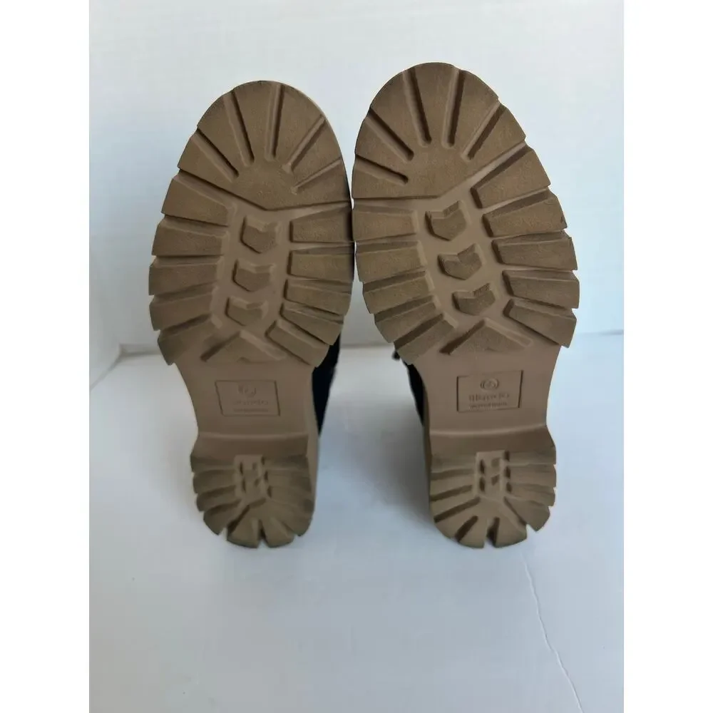 Blondo Devin Waterproof Boots Women 8.5 Black Excellent Suede Sherpa Lug Sole‎